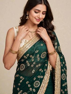 Designer space satin saree with contrast blouse 2