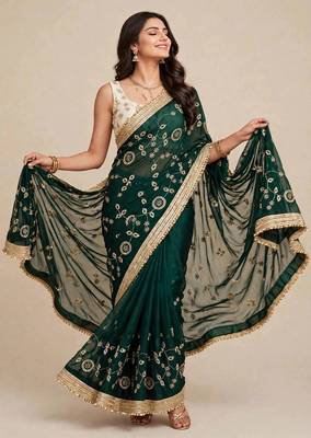 Designer space satin saree with contrast blouse 1