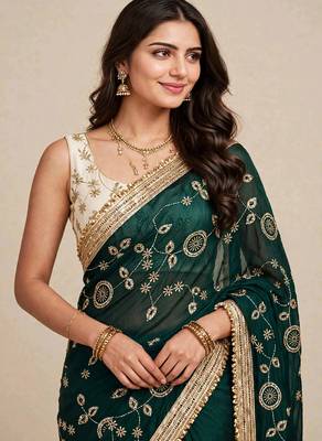 Designer space satin saree with contrast blouse 3