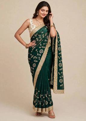 Designer space satin saree with contrast blouse 4