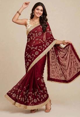 Partywear space satin saree with contrast blouse 1