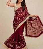 Partywear space satin saree with contrast blouse