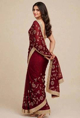 Partywear space satin saree with contrast blouse 5