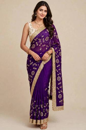 Luxury space satin saree with sequin embellishment