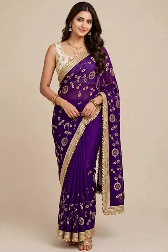 Luxury space satin saree with sequin embellishment