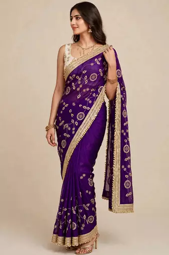 Luxury space satin saree with sequin embellishment