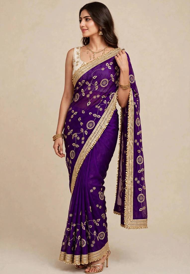 Luxury space satin saree with sequin embellishment
