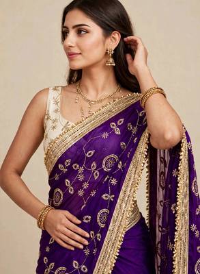 Luxury space satin saree with sequin embellishment 3