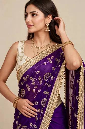 Luxury space satin saree with sequin embellishment