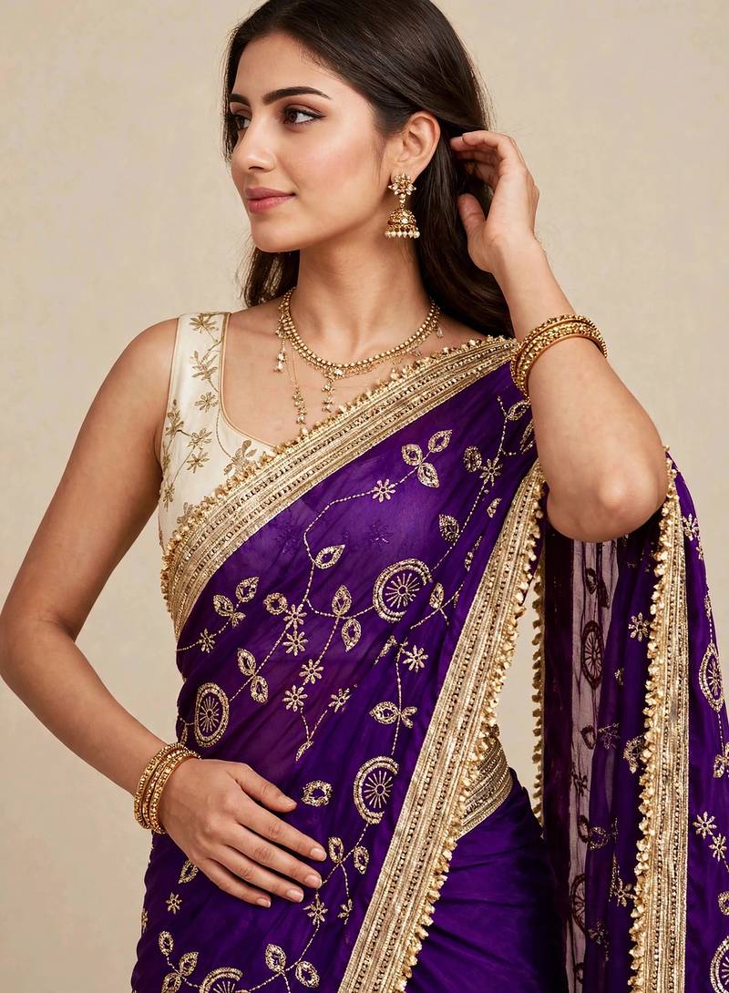 Luxury space satin saree with sequin embellishment