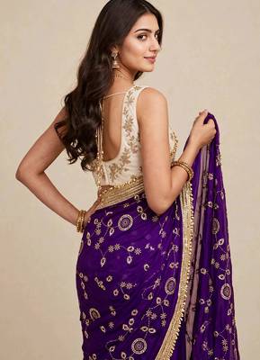 Luxury space satin saree with sequin embellishment 4