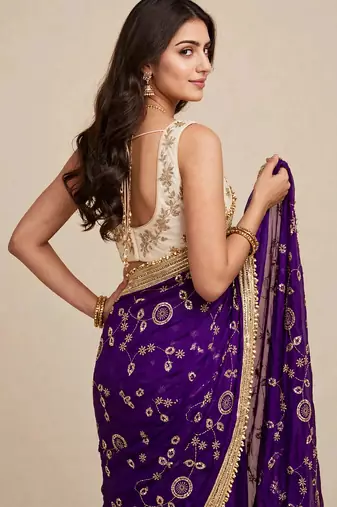 Luxury space satin saree with sequin embellishment
