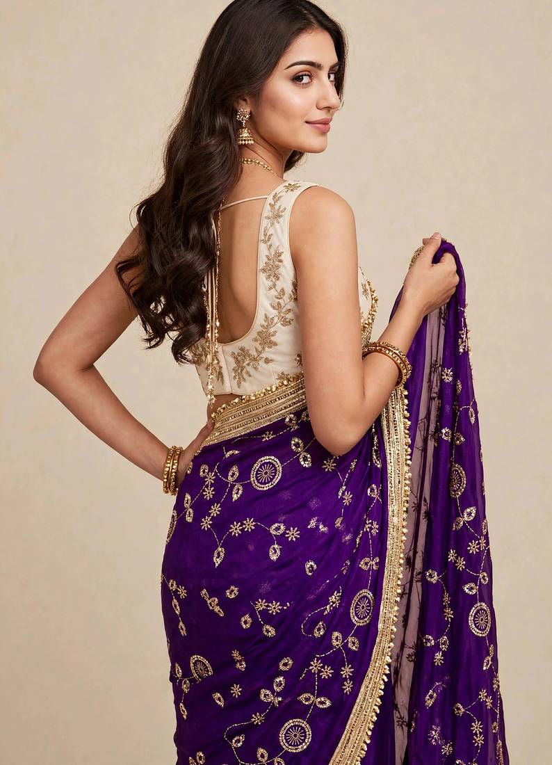 Luxury space satin saree with sequin embellishment