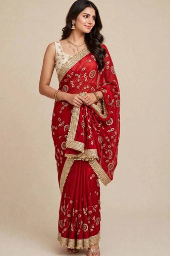 Stylish space satin saree with sequin detailing