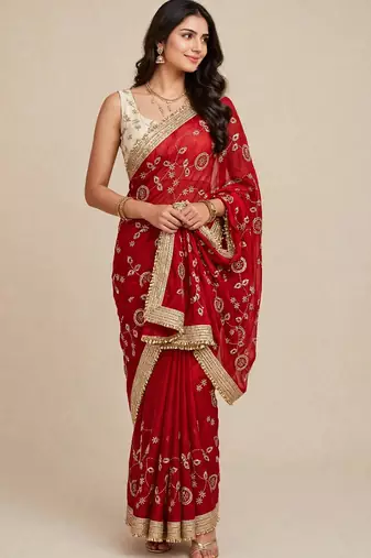 Stylish space satin saree with sequin detailing