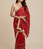 Stylish space satin saree with sequin detailing