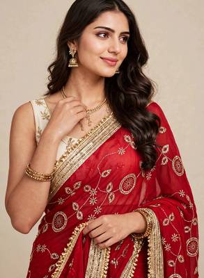 Stylish space satin saree with sequin detailing 2