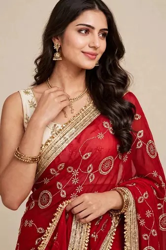 Stylish space satin saree with sequin detailing