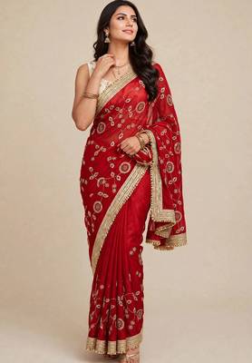 Stylish space satin saree with sequin detailing 3
