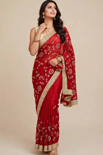 Stylish space satin saree with sequin detailing