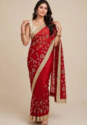 Stylish space satin saree with sequin detailing 4