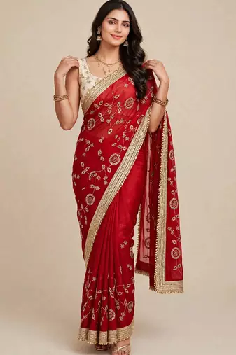 Stylish space satin saree with sequin detailing