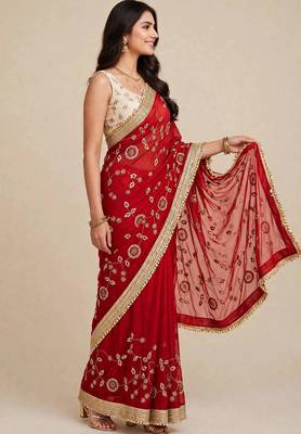 Stylish space satin saree with sequin detailing 5
