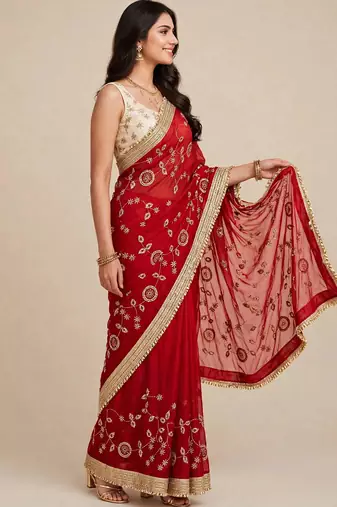 Stylish space satin saree with sequin detailing
