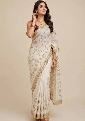 Festive space satin saree with contrast blouse 3
