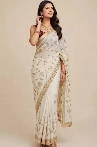 Festive space satin saree with contrast blouse