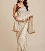 Festive space satin saree with contrast blouse