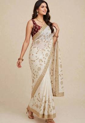 Festive space satin saree with contrast blouse 4
