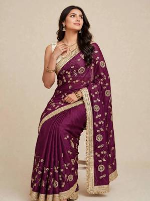 Glamorous space satin saree with sequin work 1