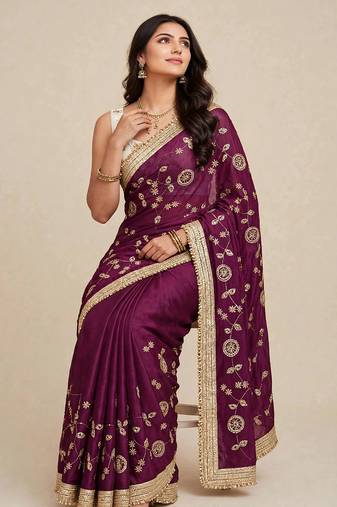 Glamorous space satin saree with sequin work