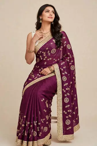 Glamorous space satin saree with sequin work
