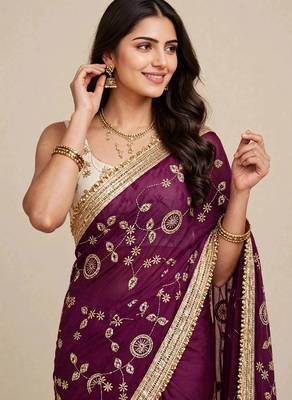 Glamorous space satin saree with sequin work 2