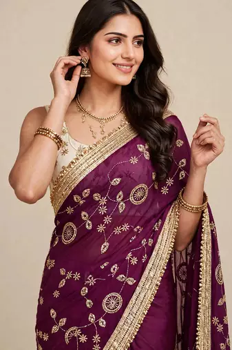 Glamorous space satin saree with sequin work