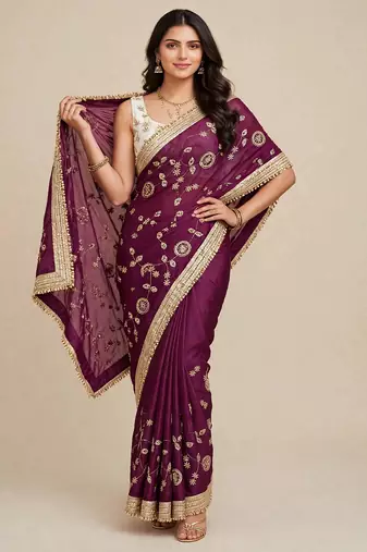 Glamorous space satin saree with sequin work