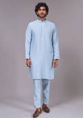 Buy sky blue pure cotton pathani kurta pajama set 1