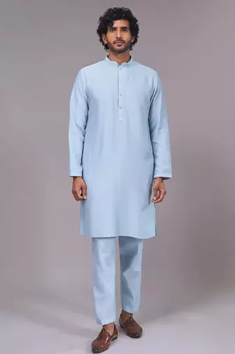 Buy sky blue pure cotton pathani kurta pajama set