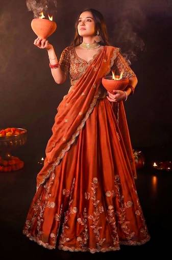 Designer Rangoli Silk Embroidery Work Chaniya Choli Set