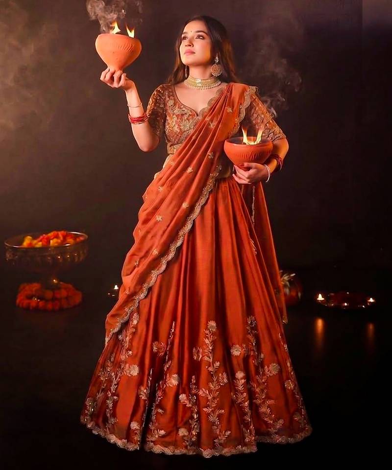 Designer Rangoli Silk Embroidery Work Chaniya Choli Set