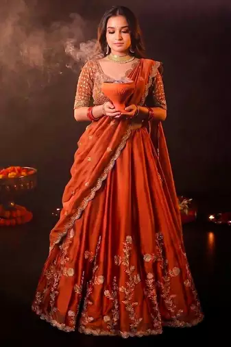 Designer Rangoli Silk Embroidery Work Chaniya Choli Set