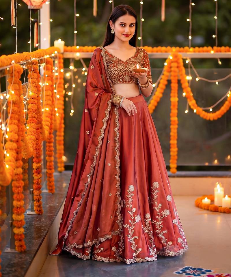 Designer Rangoli Silk Embroidery Work Chaniya Choli Set