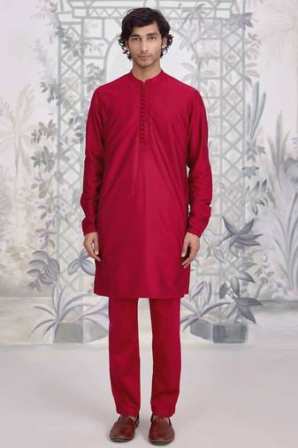 Buy red cotton pathani kurta pajama set