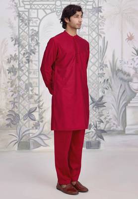 Buy red cotton pathani kurta pajama set 2