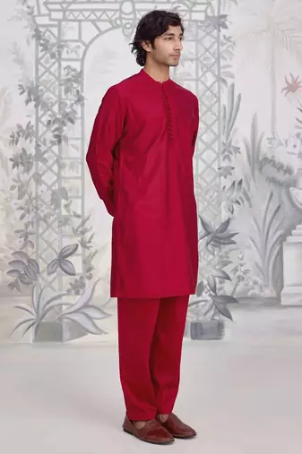 Buy red cotton pathani kurta pajama set