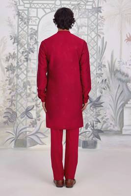 Buy red cotton pathani kurta pajama set 3