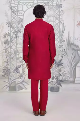 Buy red cotton pathani kurta pajama set