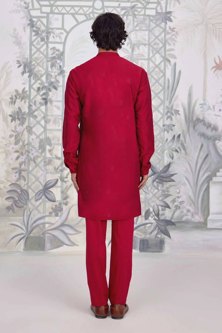 Buy red cotton pathani kurta pajama set
